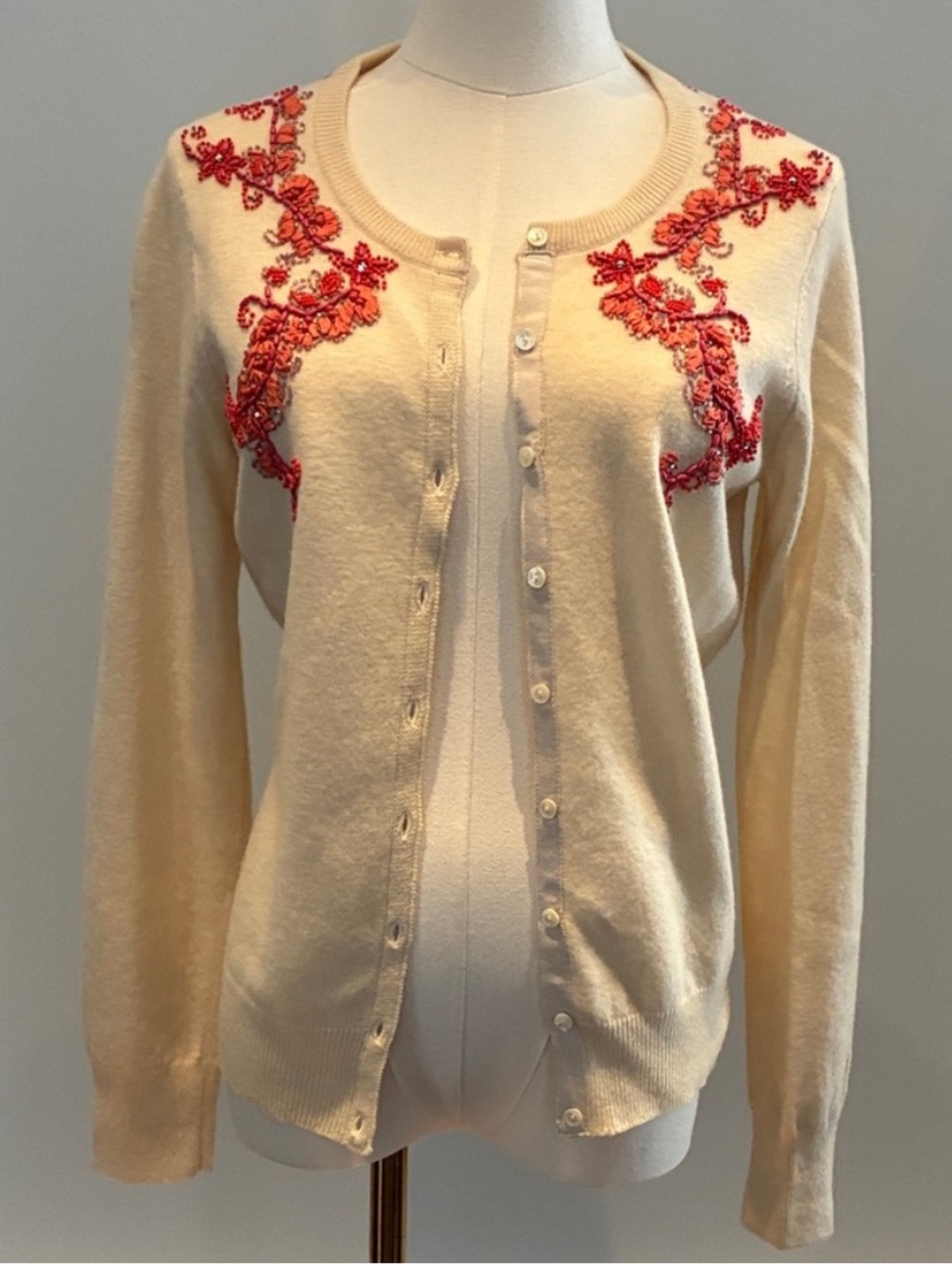 LUCKY BRAND | Embroidered Cream Cardigan Sweater - sz S